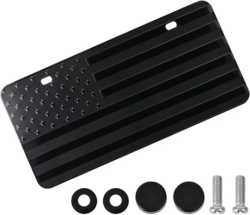 FlyChetah American Front Flag License Plate, Custom Novelty Vintage Aluminum Metal 3D Pfenk License Plate Tag Vanity Gift Patriotic Embossed License Plates 6 x 12 inch, Black - Image 1